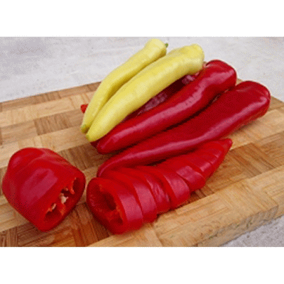 У перца жгучего Харриет плоды типа "козий рог", ярко-красные, сильно острые