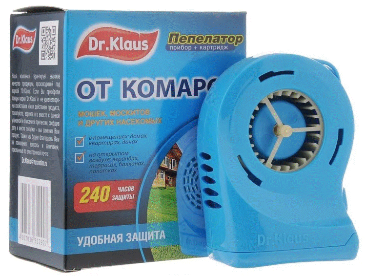 <b>Прибор с кассетой от комаров (Доктор Клаус) (пепелатор)</b> - 240 часов защиты в помещении и на открытом воздухе