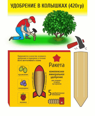 Удобрение длительного действия Ракета (колышки) для плодово-ягодных кустарников - микроэлементы растворяются постепенно. Самое правильное удобрение!