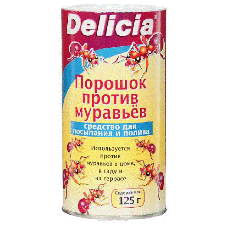 Средство для Delicia используется против муравьев в доме, в саду и на терассе как в виде порошка, так и в жидком виде