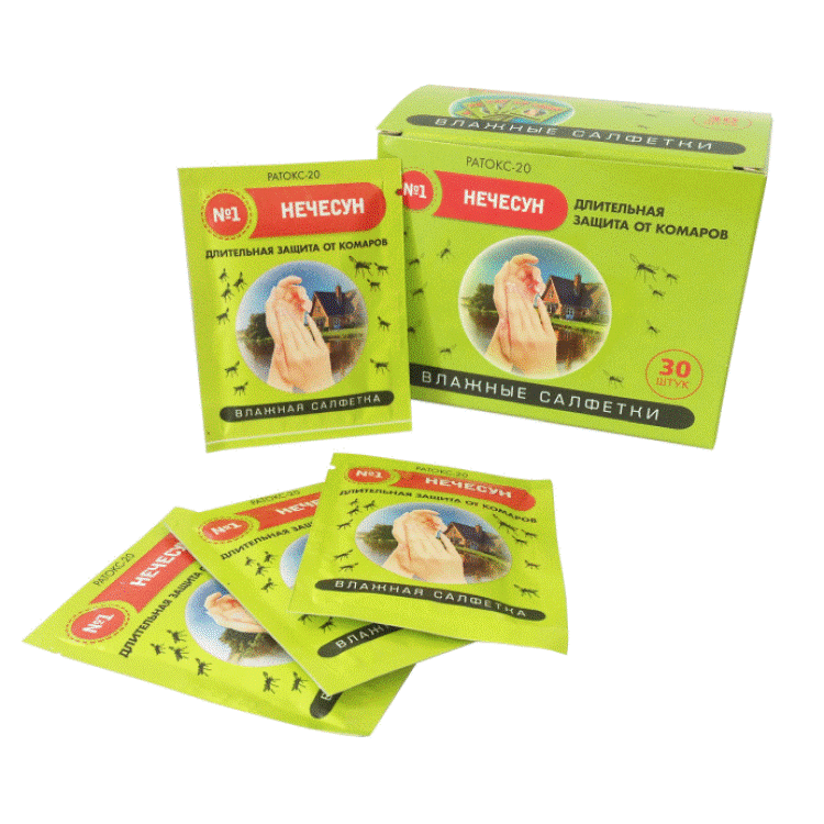 Салфетки Нечесун – репеллентное средство для защиты от комаров и других кровососущих насекомых: оводов, слепней, мошек. 30 штук