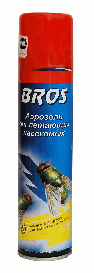 Аэрозоль BROS - действует мгновенно, уничтожает мух, комаров, ос и шершней Аэрозоль в баллоне 250 мл Bros от летающих насекомых