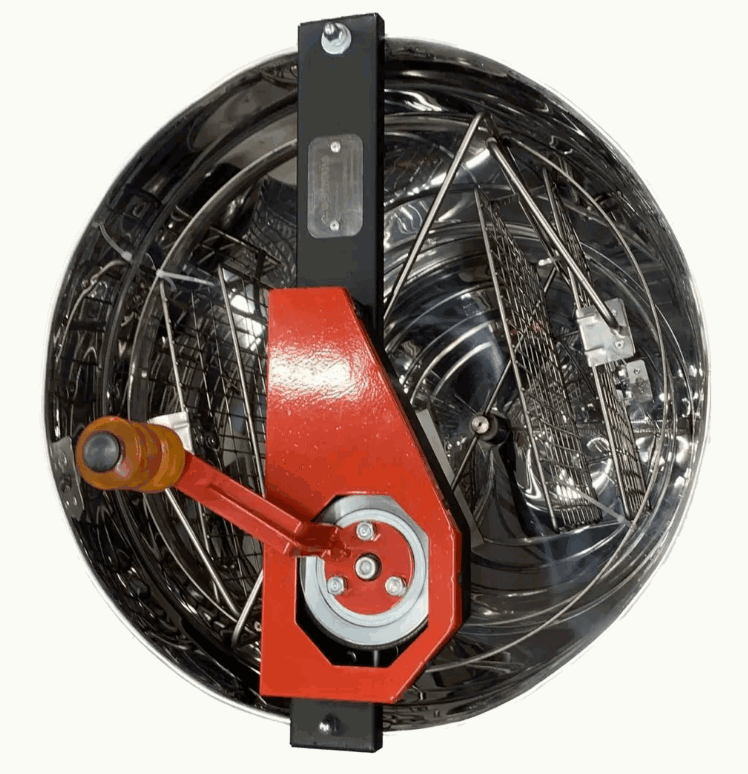 Медогонка 2-х рамочная оборотная на ножках Катюша с ременным приводом (корзина нерж, кассета нерж, клапан пластик)